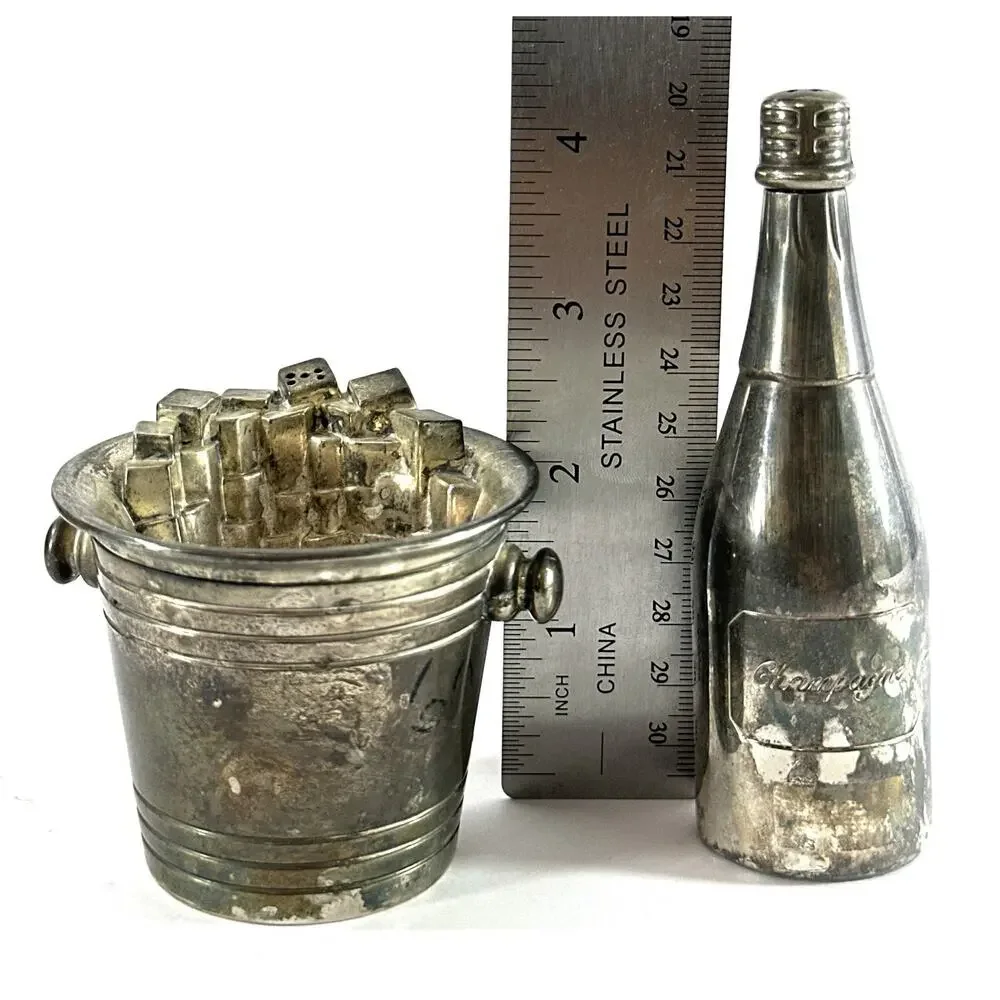 Vintage International Silver Co Champagne Bottle Ice Bucket Salt & Pepper Shaker - Picture 4 of 9